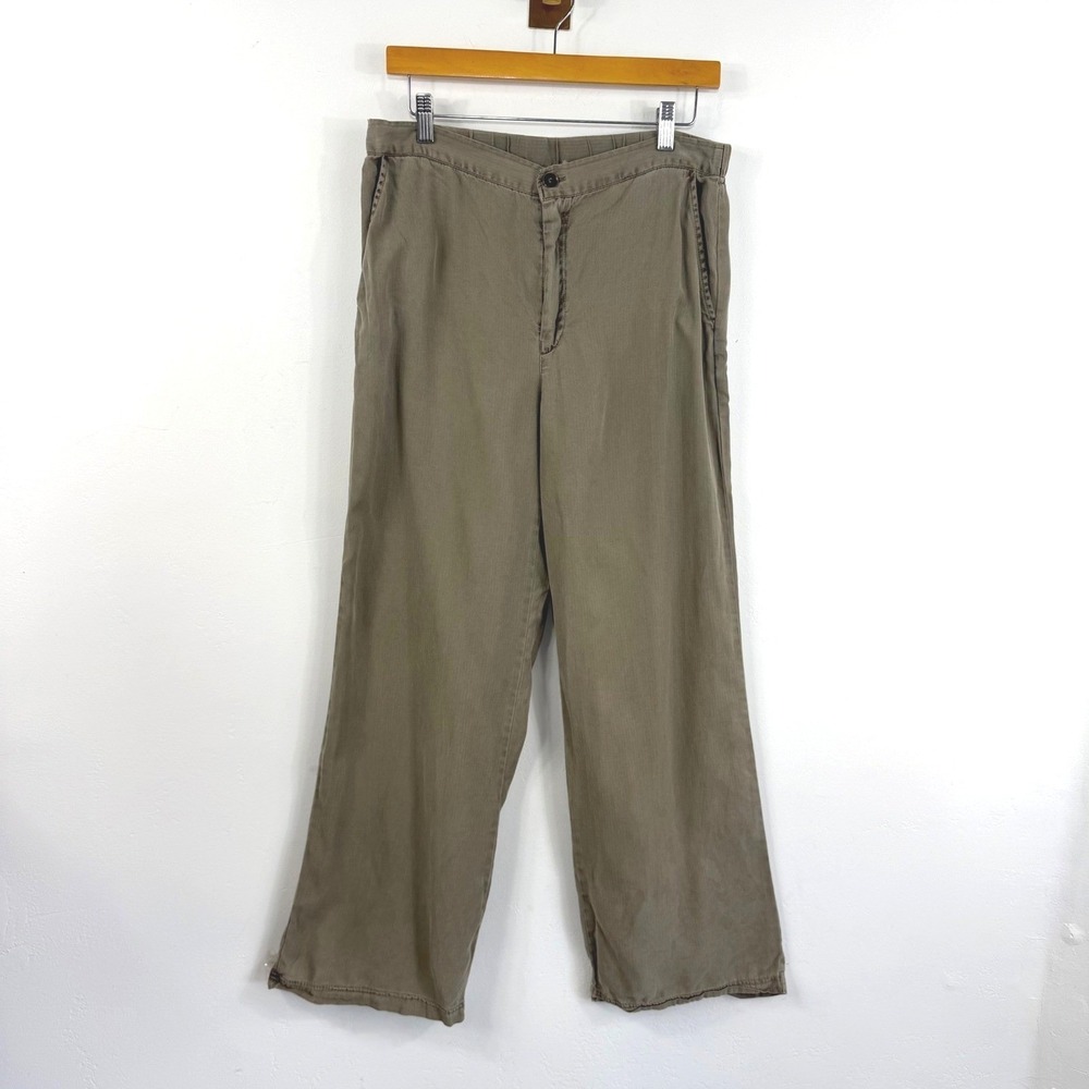 XCVI Wide Leg Pants Olive Green Tencel Boho Gorpcore Utility Relaxed Granola L
